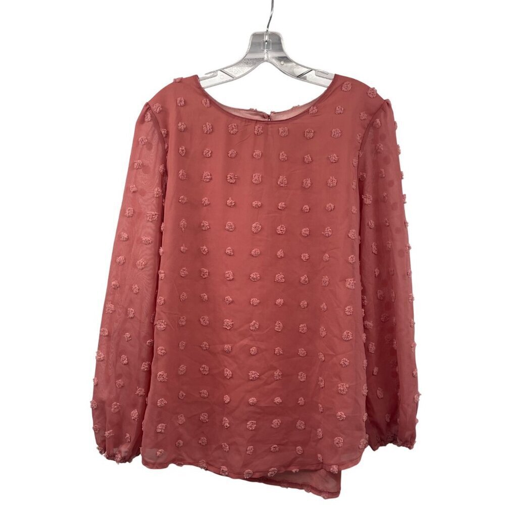Qeral Womens Textured Dotted Top Long Sleeve Keyhole Rosewood Size Small